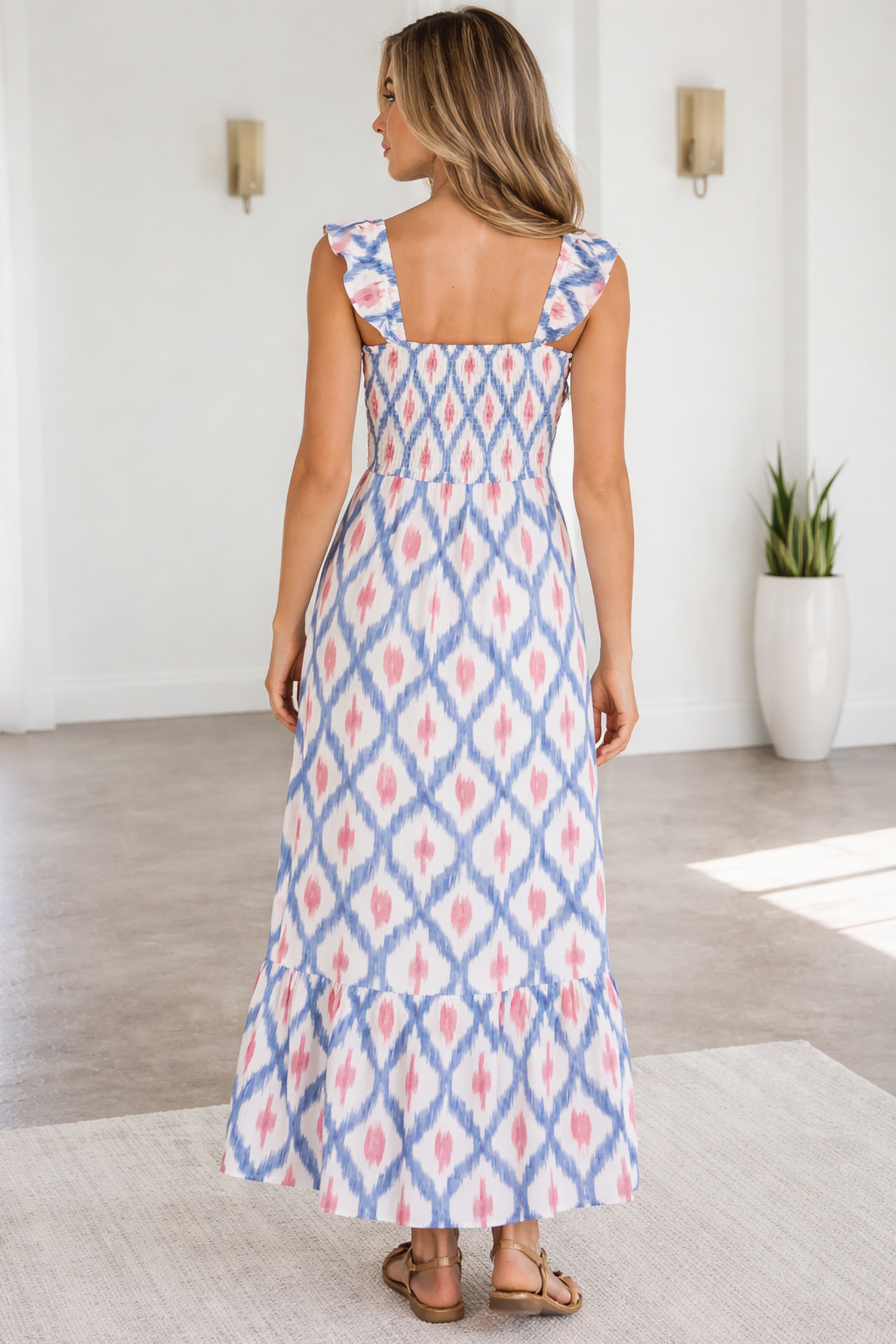 Deborah Waist Ruffle Sleeve Dress